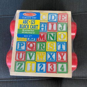 Melissa & Doug Classic ABC 123 Alphabet Wood Block Cart W/Pull, 30 Wood Blocks